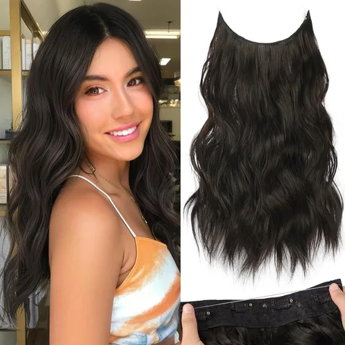 Miniatura 78 de KooKaStyle - Extensiones de cabello con hilo invisible, diadema transparente, ajustables, 4 clips fijadores, cabello largo y ondulado de 12