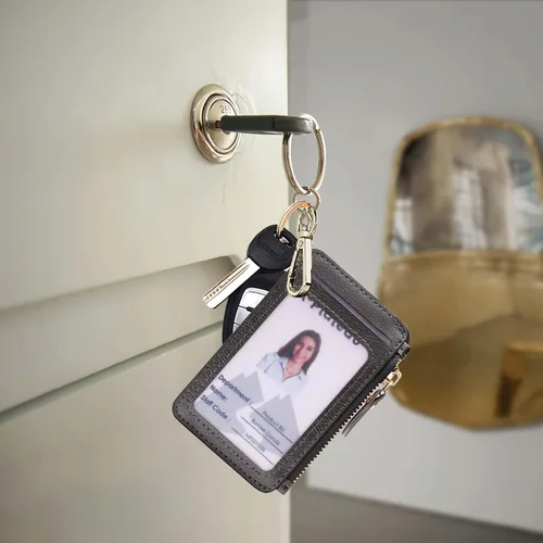 Miniatura 67 de Cartera con llavero, tarjetero con bloqueo RFID de piel, funda para tarjetas de crédito con cremallera para mujer
