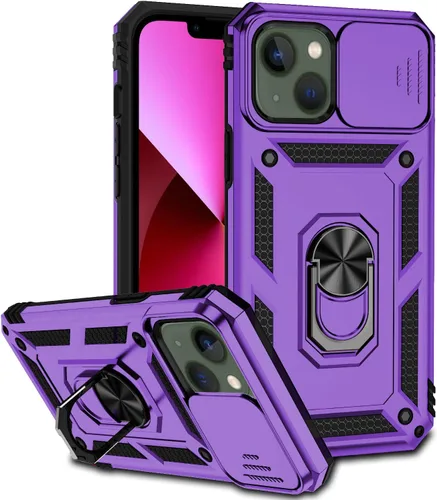 Miniatura 16 de Funda compatible con iPhone 13 de 6.1 pulgadas, funda magnética con funda para cámara y soporte, grado militar, a prueba de golpes, material de PC