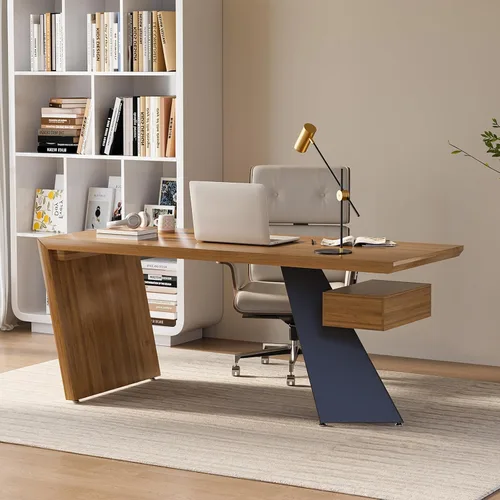 homary Escritorio ejecutivo moderno de 70 pulgadas, escritorio de oficina en casa con cajones, escritorio de madera maciza natural, escritorio de