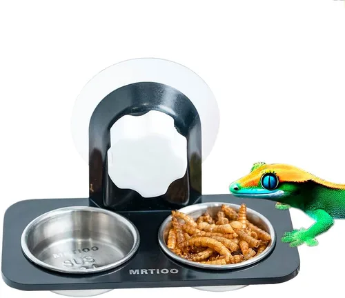 Miniatura 3 de Repisa de alimentación de Gecko con cresta [ventosa], con 10 tazas de acero inoxidable para alimentos de 0.5 onzas, cuencos de comida para reptiles