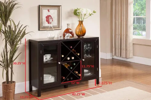 Miniatura 2 de Aparador con estantería para vinos, Kings Brand. Mesa tabla lateral con almacenamiento, Espresso