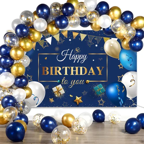 Kit de globos de confeti de cumpleaños azul marino, 50 piezas de telón de fondo de fotografía para niños, niñas, hombres y mujeres, suministros de