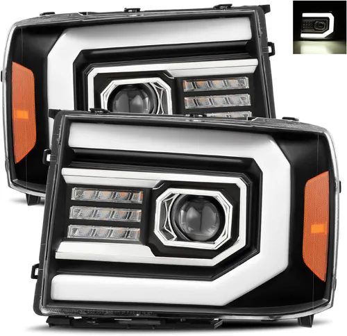 Miniatura 12 de AlphaRex PRO-Series Negro Compatible con 07-13 GMC Sierra 1500/07-14 Sierra 2500HD/3500HD Faros LED Tubo Dual Proyector con DRL Switchback/Señal Sin
