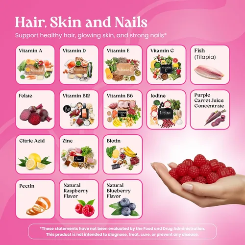 Miniatura 3 de VITA GLOBE Gomitas de colágeno para cabello, piel y uñas + 20 mg con vitaminas A, C, D, E, B6 y biotina, suplemento de belleza y bienestar para un