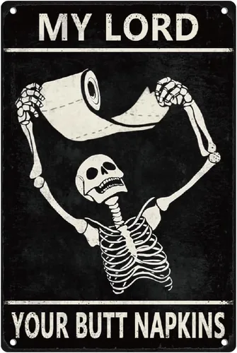 Cartel de metal divertido de esqueleto para decoración de baño, diseño retro con texto en inglés «My Lord Your Buttock» para decoración de pared del