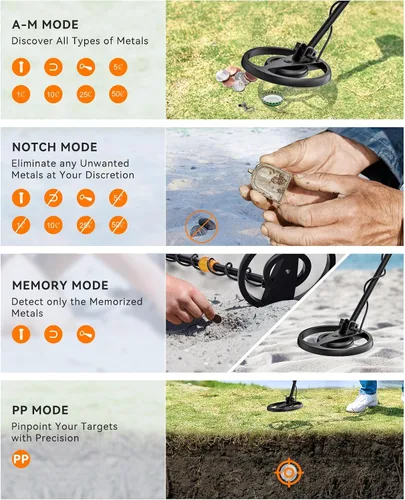 Miniatura 5 de SUNPOW Detector de metales para adultos y niños, fácil de usar y montar, ligero y divertido para actividades familiares, bobina impermeable de 8