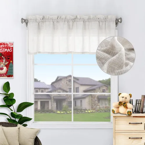 Miniatura 13 de Beda Home - Paneles de cortina texturizados de lino para cocina, sala de estar; paneles cortos rústicos filtrantes de luz para ventanas pequeñas