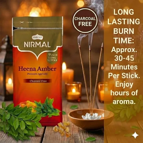 Miniatura 4 de Shubhkart Nirmal Heena Amber - Varitas de incienso – Paquete de 2 (200 varillas en total). Agarbatti sin carbón premium con fragancia rica, terrosa