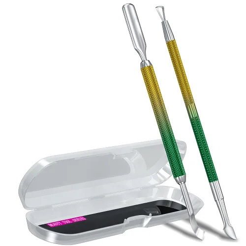 Miniatura 13 de 2 piezas de empujador y raspador de cutículas de metal (sirena azul y púrpura), cortador de uñas, herramienta raspadora de gel de acero inoxidable