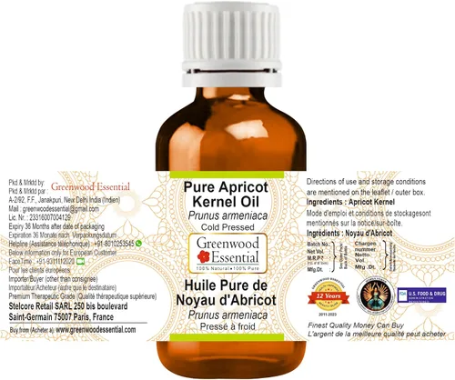 Miniatura 3 de Aceite Esencial Puro de Núcleo de Albaricoque Greenwood (Prunus armeniaca) Prensado en Frío 10ml (0.33 oz)