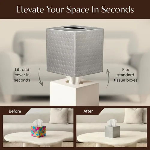 Miniatura 6 de Caja de pañuelos Monarch Abode Cuadrada – Caja de soporte de pañuelos de metal de peltre martillado a mano para accesorio de baño, cubo decorativo
