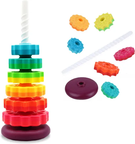 Miniatura 5 de LUCKFUTURE Juguetes educativos giratorios apilables, anillos apilables de arco iris, juguete de aprendizaje sensorial Montessori para niñas y niños