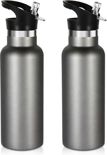 Miniatura 34 de Volhoply Botella de agua aislada para niños de 17 onzas, botellas de agua de acero inoxidable con tapa con pajilla, botella de agua de metal al