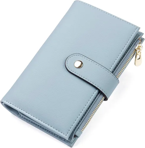 yiijay Cartera para mujer con bloqueo RFID, de cuero vegano, triple pliegue, tarjetero para tarjetas de crédito, cartera de viaje con soporte para