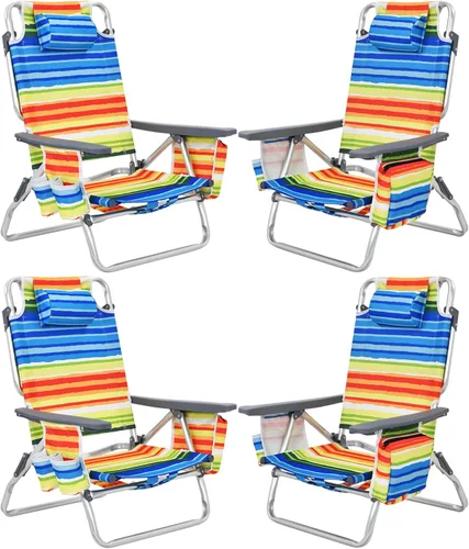 Miniatura 18 de Tangkula Juego de 2 Sillas de Playa con Mochila, Sillas de Playa Reclinables de 5 Posiciones que se Recuestan Completamente con Bolsa Refrigeradora