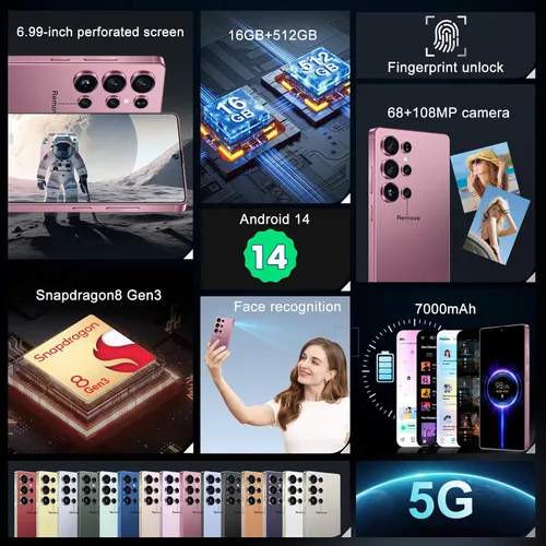 Miniatura 7 de MMY I25 Ultra 5G teléfono inteligente desbloqueado, 16GB+512GB (rosa)