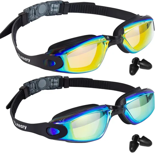 Keary Paquete de 2 gafas de natación antivaho para adultos, jóvenes y niños mayores de 6 años, gafas de triatlón impermeables contra los rayos UV