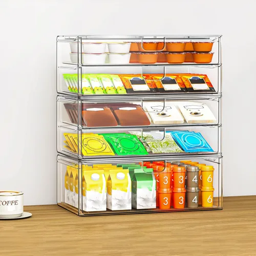 Miniatura 2 de caktraie Juego de 6 cajones de almacenamiento de acrílico, organizador de maquillaje transparente, cubos organizadores de plástico para suministros
