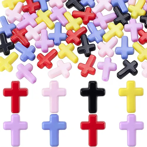 120 dijes de cruz para hacer joyas, cuentas de cruz religiosa para pulseras, cruces para hacer joyas, pulseras, collares, manualidades (6 colores)