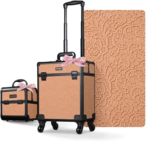 Miniatura 46 de BYOOTIQUE estuche rodante para maquillaje 4 en 1, con cerradura, maletín tipo trolley para cosméticos, con 4 ruedas extraíbles, organizador de viaje