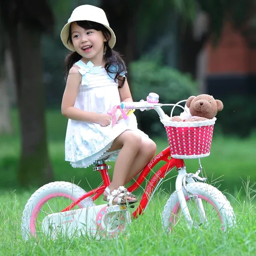Miniatura 6 de Royalbaby Stargirl Bicicleta infantil de aventura al aire libre con soporte, asiento ajustable y cesta, 18 pulgadas, rosa [3] Rojo coral