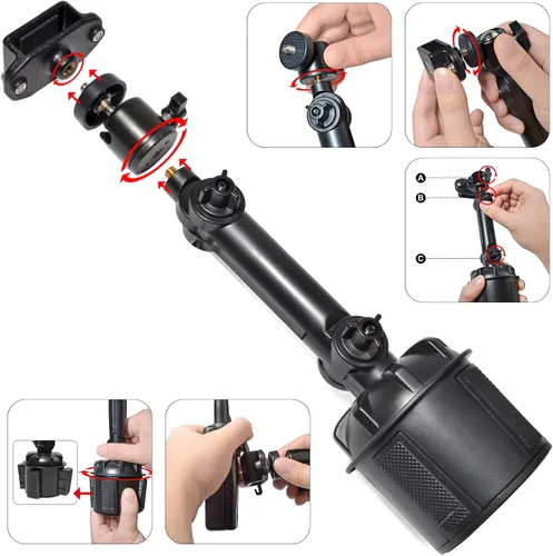 Miniatura 4 de UAYESOK Soporte ajustable para coche Walkie-Talkie (soporte de radio para portavasos y micrófono), soporte de coche para BaoFeng YAESU Icom Kenwood