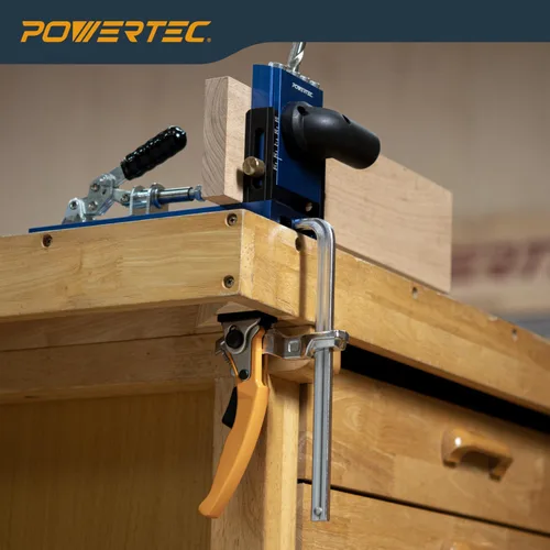 Miniatura 7 de POWERTEC 72392 - 4 unidades de perros de banco para agujero de perro de 3/4 pulgadas, perro de banco con inserto de EVA y 2 abrazaderas de trinquete