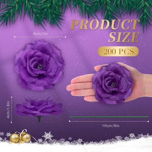 Miniatura 2 de 200 flores artificiales de seda falsa de 3 pulgadas con tallo de esmeralda, rosa sintética y tallo de 6 pulgadas para boda, ramo de novia, Morado