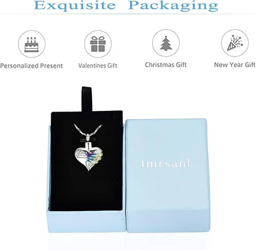 Miniatura 45 de Imrsanl Collar con dije de urna de cremación en forma de corazón para cenizas humanas – Un pedazo de mi corazón vive en el cielo