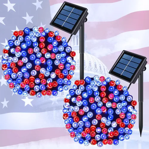 Miniatura 29 de JMEXSUSS 600 luces LED solares azules de Navidad, 206.7 pies, luces azules de Navidad al aire libre, impermeables, 8 modos de luz solar al aire