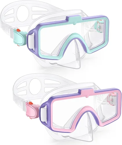 Miniatura 10 de Gafas de natación para niños con cubierta para la nariz, gafas de natación antivaho de dos colores para 6-14, máscara de buceo de esnórquel