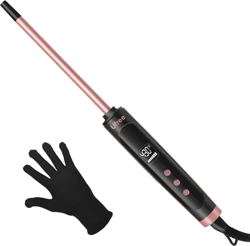 Ufree Rizador pequeño de 3/8 pulgadas, 9 ajustes de temperatura para cabello largo y corto, rizador de cerámica de barril pequeño con pantalla LCD,