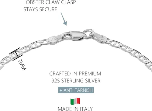 Miniatura 3 de KISPER Pulseras de cadena de plata de ley 925 maciza para mujer, impermeables, resistentes al deslustre, pulsera de eslabones