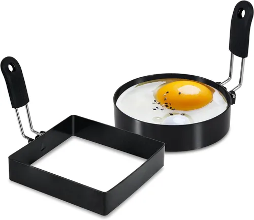 Miniatura 10 de Anillos para huevos de 3.5 pulgadas con mango de silicona, anillos de cocina para huevos de acero inoxidable, antiadherentes, para freír huevos