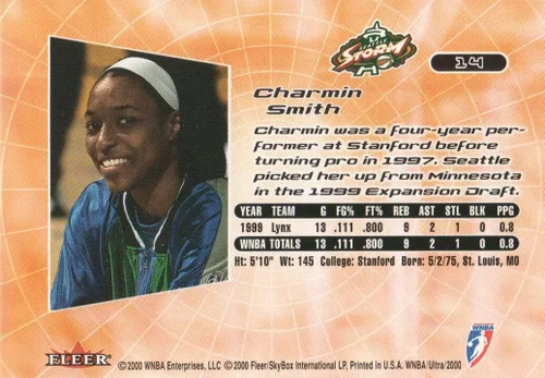 Miniatura 2 de 2000 Ultra WNBA Basketball #14 Charmin Smith RC Seattle Storm