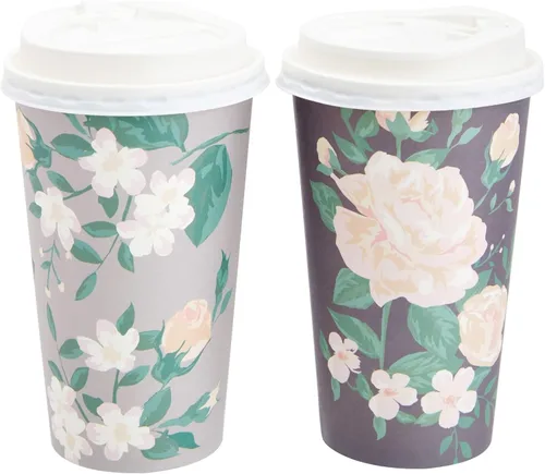 Miniatura 7 de BLUE PANDA Tazas de café de papel, 16 onzas, 48 unidades, 4 colores florales pastel, tazas desechables con tapas para café caliente y frío y té