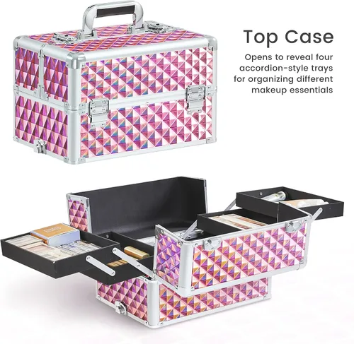 Miniatura 6 de Yaheetech Estuche de maquillaje profesional de entrenamiento 4 en 1/carrito de cosméticos rodante/estuche organizador de maquillaje/estuche de viaje