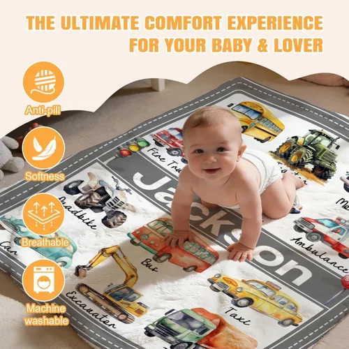 Miniatura 3 de Mantas con nombre personalizado, manta de transporte personalizada, manta de automóvil ultrasuave para niños y niñas, regalo de 40 x 50 pulgadas