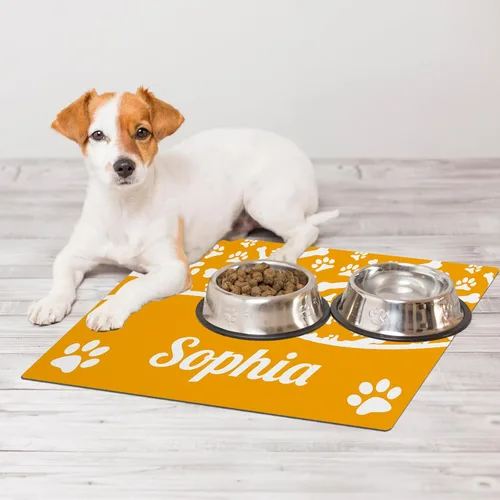 Miniatura 4 de Alfombrillas personalizadas de piel sintética para comida y agua, antideslizante e impermeable para nombre/foto, tapete personalizado