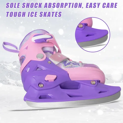 Miniatura 6 de Patines de hielo ajustables Nattork para niños - 4 tallas ajustables con cordones, patines de hockey con forro de felpa cálido, soporte de tobillo