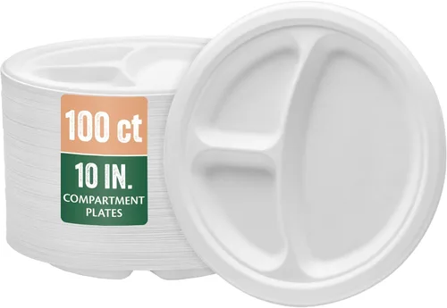 Miniatura 8 de Nicole Home Collection Platos de papel desechables compostables de 10 pulgadas, 100 % bagazo, biodegradables, ecológicos, caña de azúcar natural