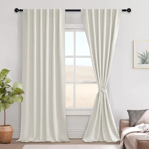 Miniatura 92 de Hiasan Cortinas opacas negras para dormitorio, cortinas opacas cortas de 45 pulgadas de largo, con aislamiento térmico, bolsillo para barra