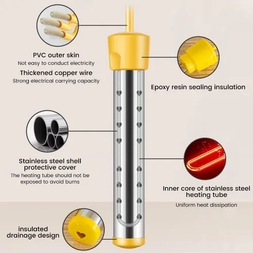 Miniatura 6 de Calentador de agua de inmersión de 1500 W, certificado UL, calentador de agua sumergible portátil con control inteligente de temperatura, acero
