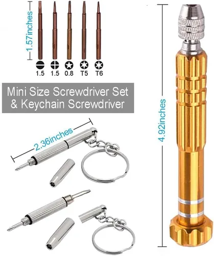 Miniatura 3 de Destornillador para gafas, kit de reparación de gafas mini, destornillador pequeño multifuncional para portátil, reloj (Amarillo)