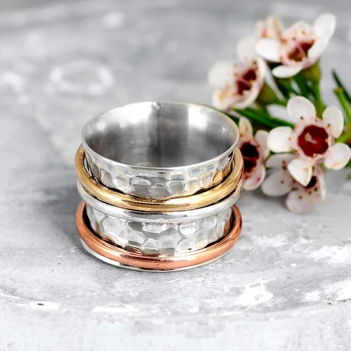 Miniatura 6 de Boho-Magic Anillo giratorio de plata de ley 925 con piedra lunar para mujer con cobre y latón