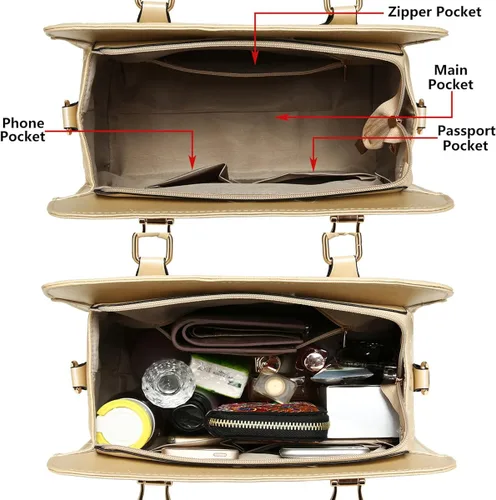 Miniatura 5 de Soperwillton Juego de 4 bolsas de mano para mujer, bolso de hombro con asa superior