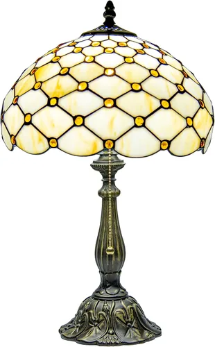 Miniatura 10 de Tiffany Style Stained Glass Table Lamp, Floral Pattern Desk Light with Antique Bronze Resin Base, Red Roses Decorative Lighting for Bedroom, Living