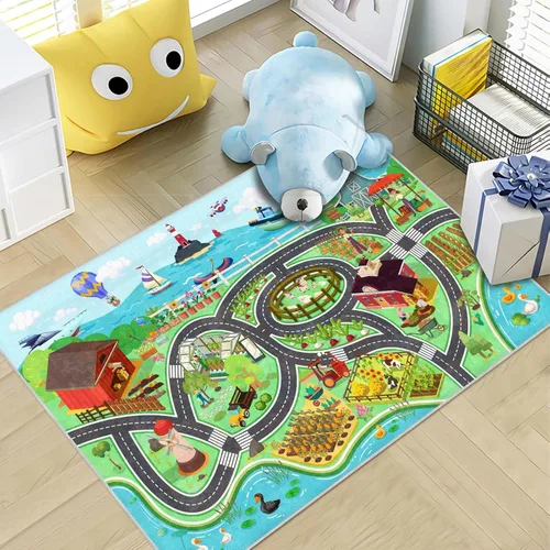 Miniatura 6 de Alfombras de juego de autos y caminos para sala de juegos, alfombras rectangulares lavables y antideslizantes para dormitorio de niñas y dormitorio