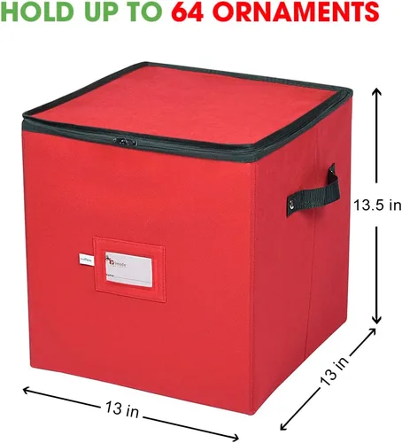 Miniatura 6 de Caja de almacenamiento para adornos navideños, 4 capas, se adapta a 64 bolas de ornamentos, fabricada con material Oxford 600D duradero Rojo